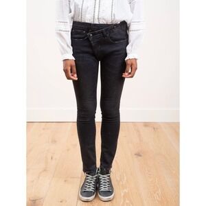 R13 Crossover Skinny Jeans Womens 27 Black Marble Distressed Punk Rock Grunge